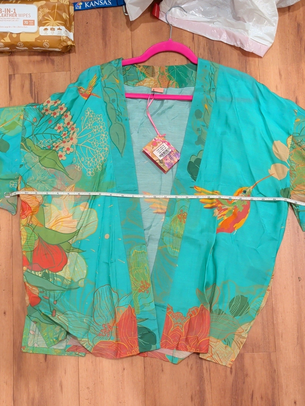 Powder NWT Green Hummingbird And Floral Short Kimono-Style Jacket - Picture 11 of 14